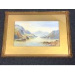 J Douglas, watercolour, coastal view with sailing boat, signed, attributed as Kyles of Bute, mounted