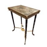 A C19th rectangular Louis XVI style marble top ebonised and ormolu mounted guéridon centre table