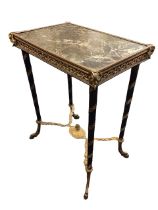 A C19th rectangular Louis XVI style marble top ebonised and ormolu mounted guéridon centre table