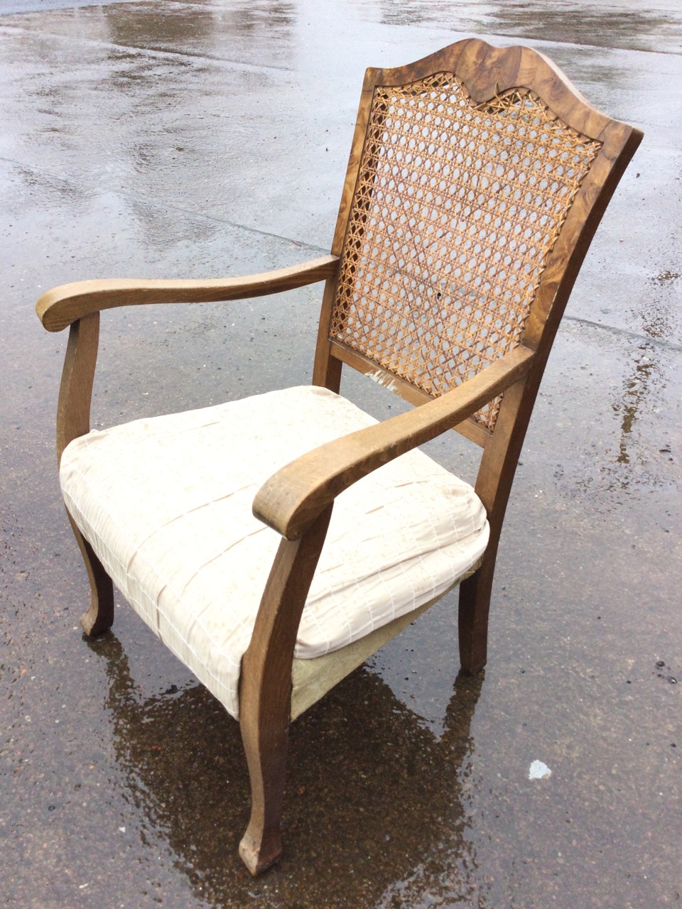 A 20s walnut armchair with waved crestrail and caned back above an upholstered rectangular seat - Image 3 of 3