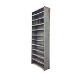 A tall 3ft metal dexion style open shelf unit with eleven adjustable shelves. (36in x 12.5in x 98.