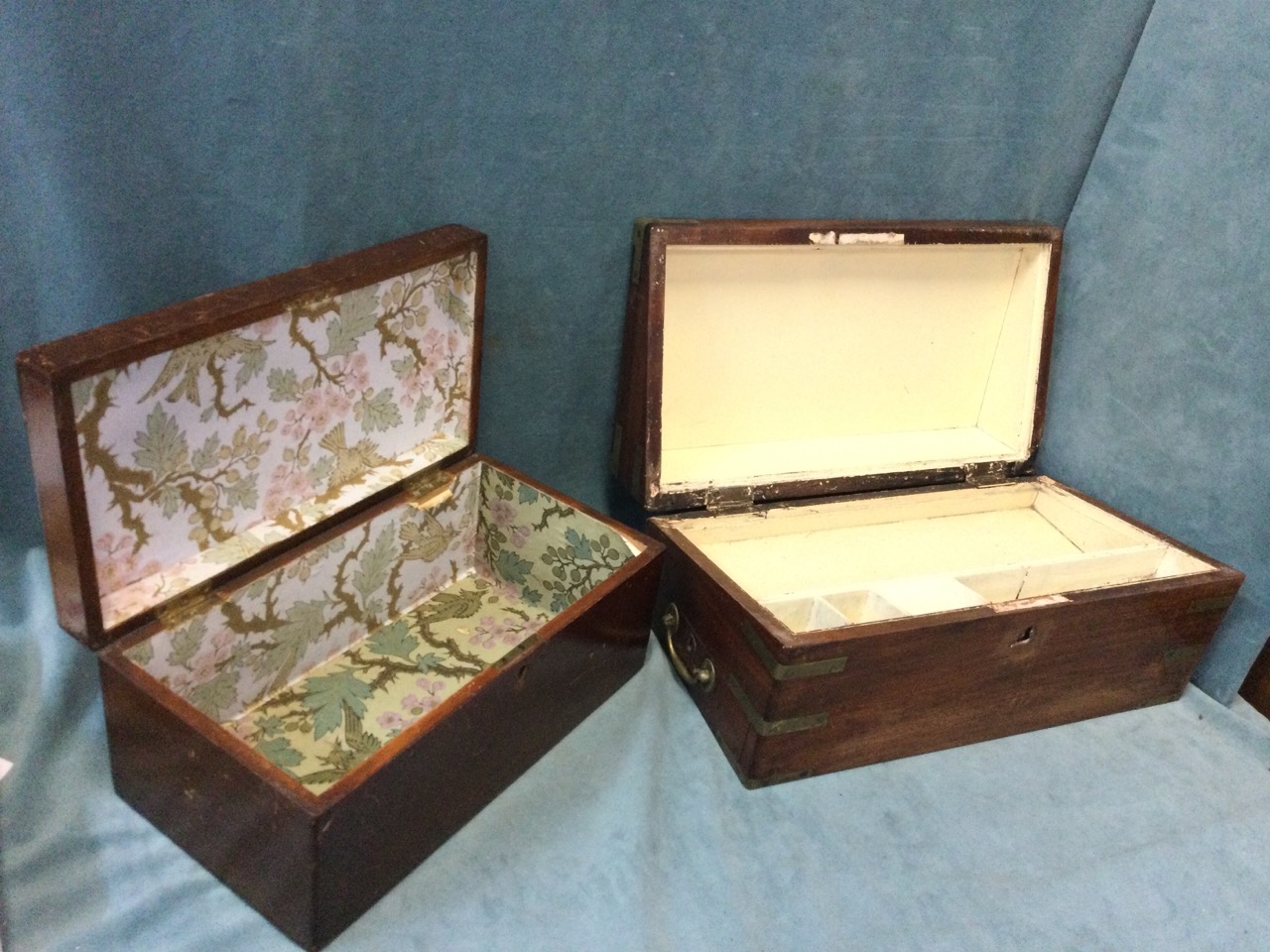 A Victorian mahogany writing box with brass mounts having drawer to side; a nineteenth century - Image 2 of 3