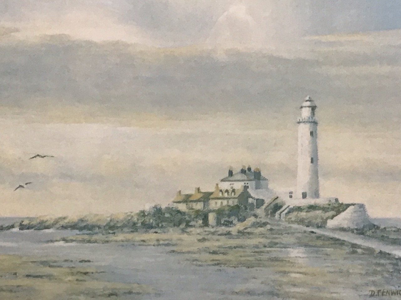 D Fenwick, a set of three coloured prints, Northumbrian coastal scenes - St Marys Island, Bamburgh - Image 2 of 3