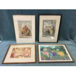 A pair of handcoloured nineteenth century Italian engravings depicting streetsellers - one framed;