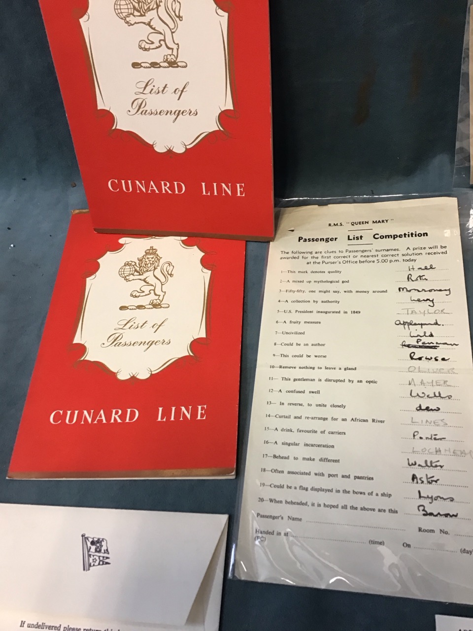 A collection of RMS Queen Mary 1st Class ephemera - from a Southampton-New York 1958 voyage - - Image 3 of 3