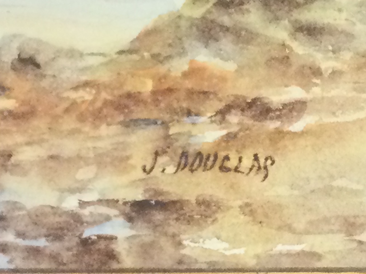J Douglas, watercolour, coastal view with sailing boat, signed, attributed as Kyles of Bute, mounted - Image 2 of 3