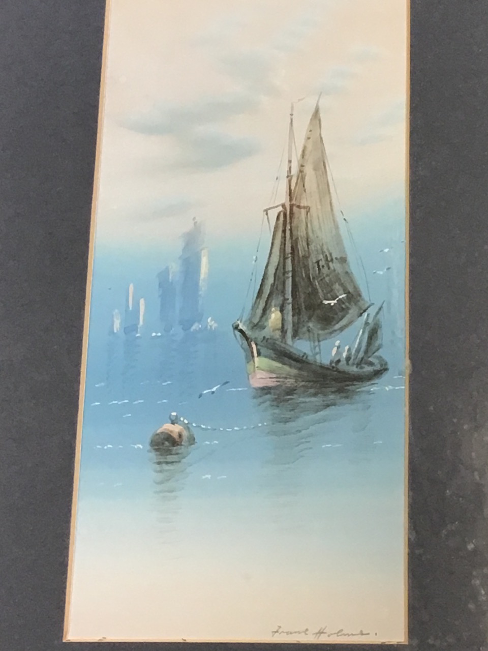 Frank Holme, watercolours, a pair, sailing boats at sea with gulls, signed in pencil, mounted & - Image 2 of 3