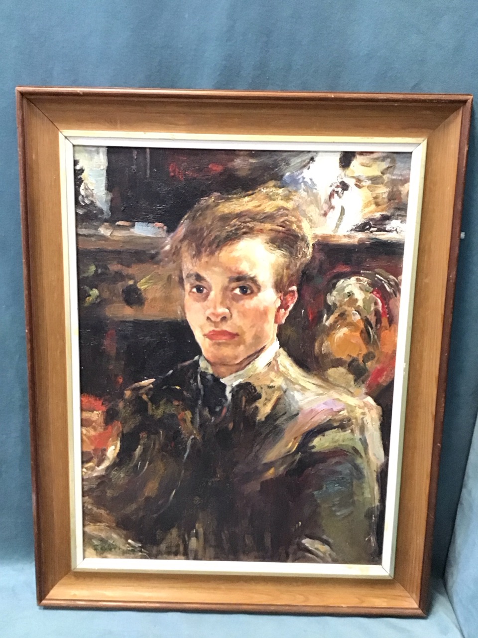 Nicolai Fechin, Russian oil on board, bust portrait of a young man, signed, dated & framed. (17.
