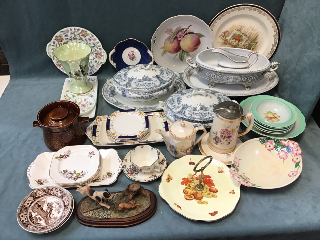 Miscellaneous ceramics - a Maling vase & blossom dish, a dessert set, a pair of Victorian tureens