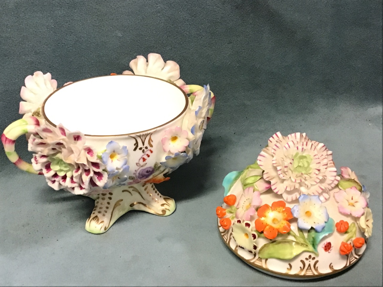 An early C19th Coalport porcelain Coalbrookdale floral encrusted bottle vase - 6in; and a C20th - Image 3 of 3