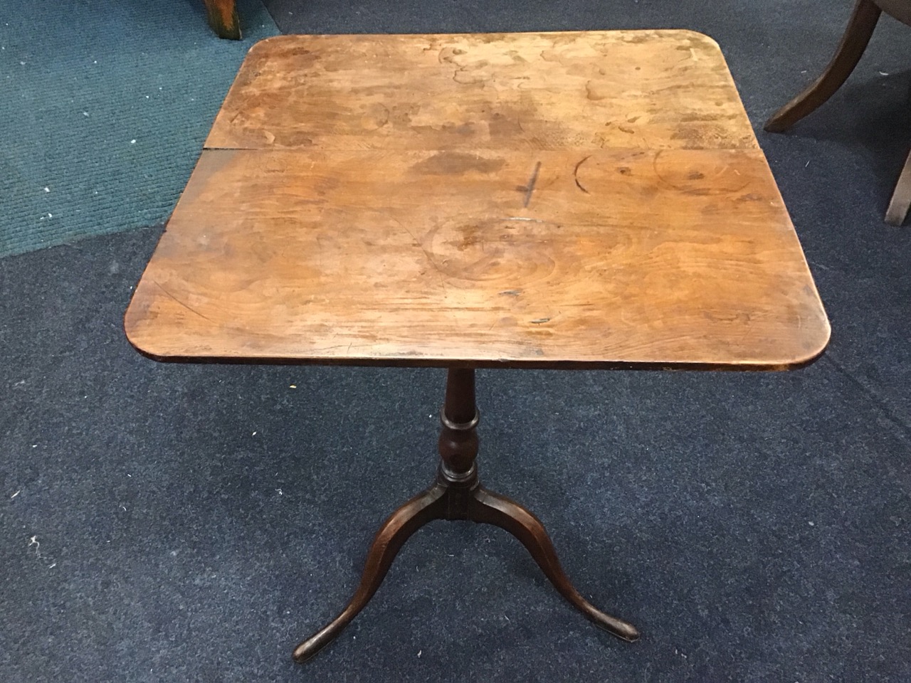 A George III yew occasional table with rounded square top above a baluster turned column, raised - Image 2 of 3
