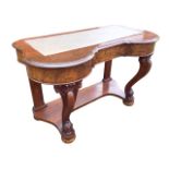 A Victorian walnut & mahogany writing desk, the moulded kidney shaped top set with writing surface
