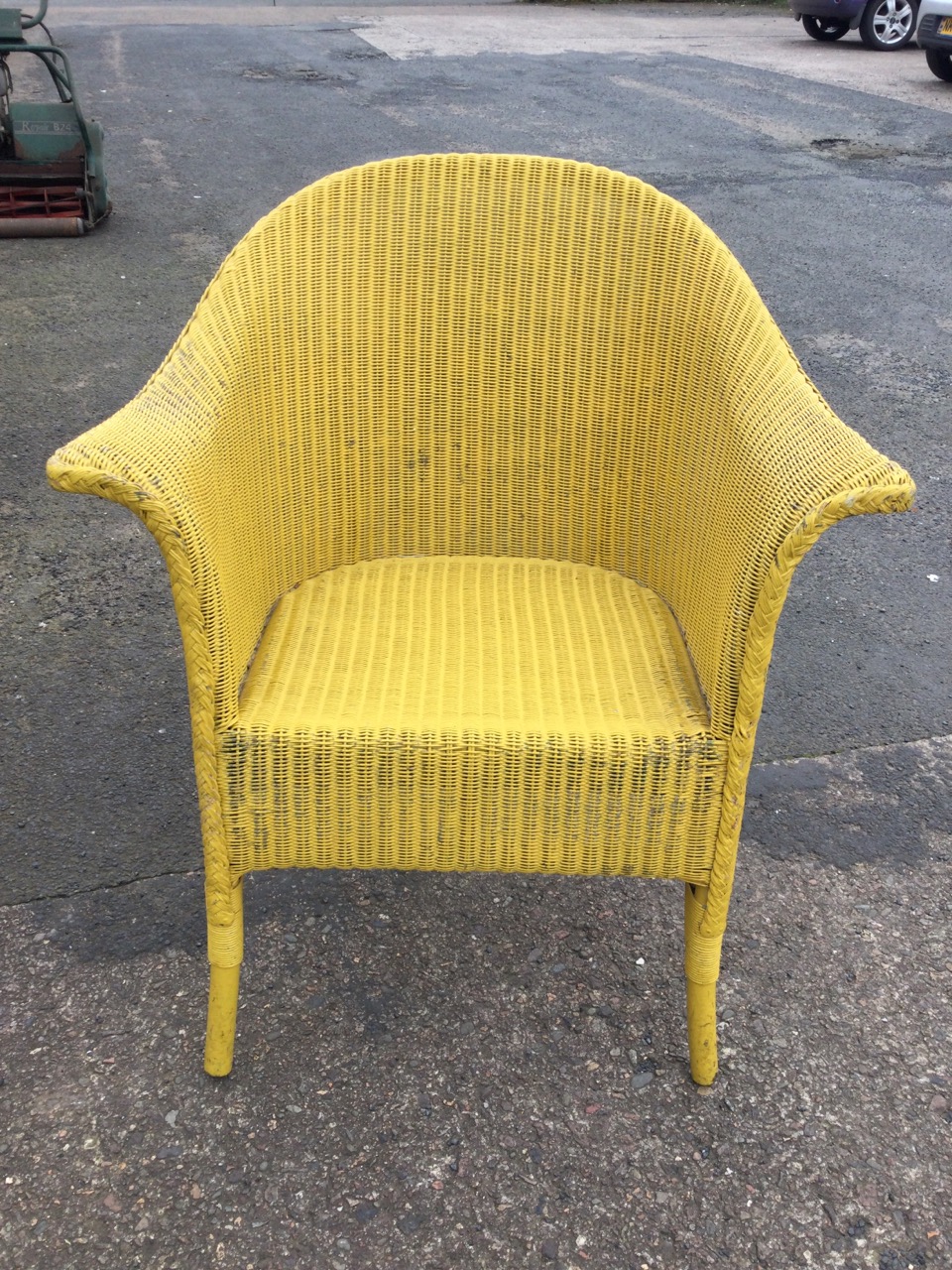 A Lloyd Loom style wicker tub chair, the arched back and arms above curved rectangular seat, - Image 2 of 3