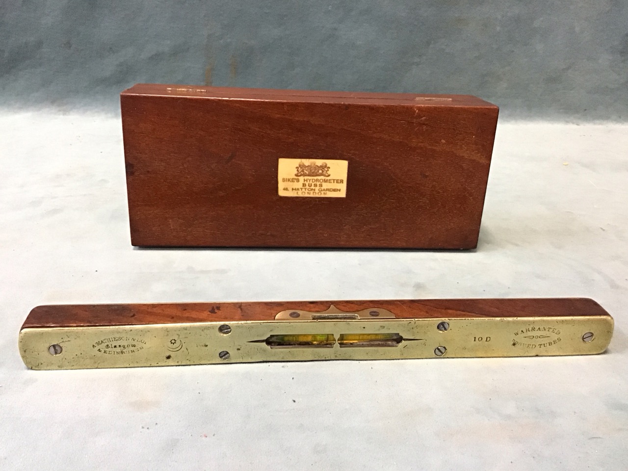 A Victorian mahogany cased brass hygrometer with weights & bone thermometer by Buss of London - 9. - Image 2 of 3
