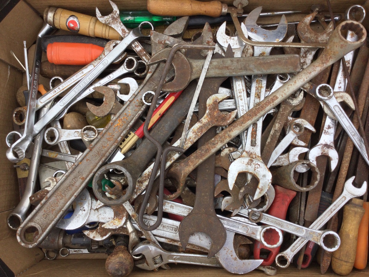 A large quantity of spanners, chisels, files, rasps, pliers, screwdrivers, saws, drills, etc. (A - Image 2 of 3