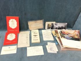 A collection of RMS Queen Mary 1st Class ephemera - from a Southampton-New York 1958 voyage -