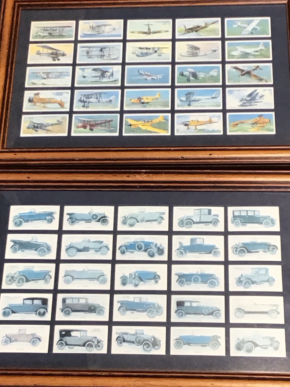 Three framed front & back glazed sets of mounted cigarette cards - Lambert & Butler motor cars, - Image 2 of 3