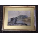 A Victorian watercolour, fishing boat and nets on the shore of a loch, unsigned, gilt mounted &