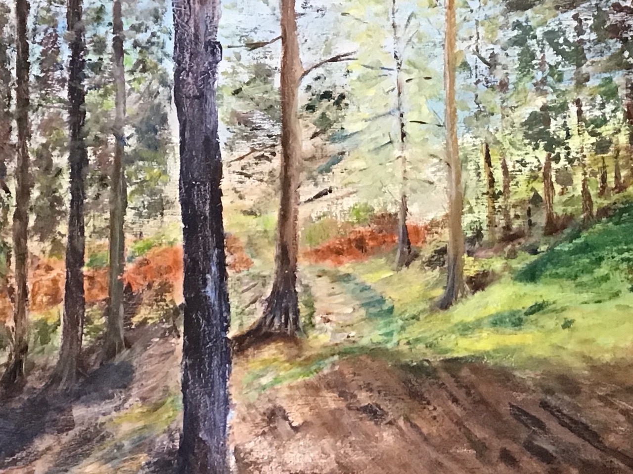 Oil in canvas, a woodland path, signed AHB, unframed - 24in x 18in; and Nigel Houldsworth, - Image 2 of 3