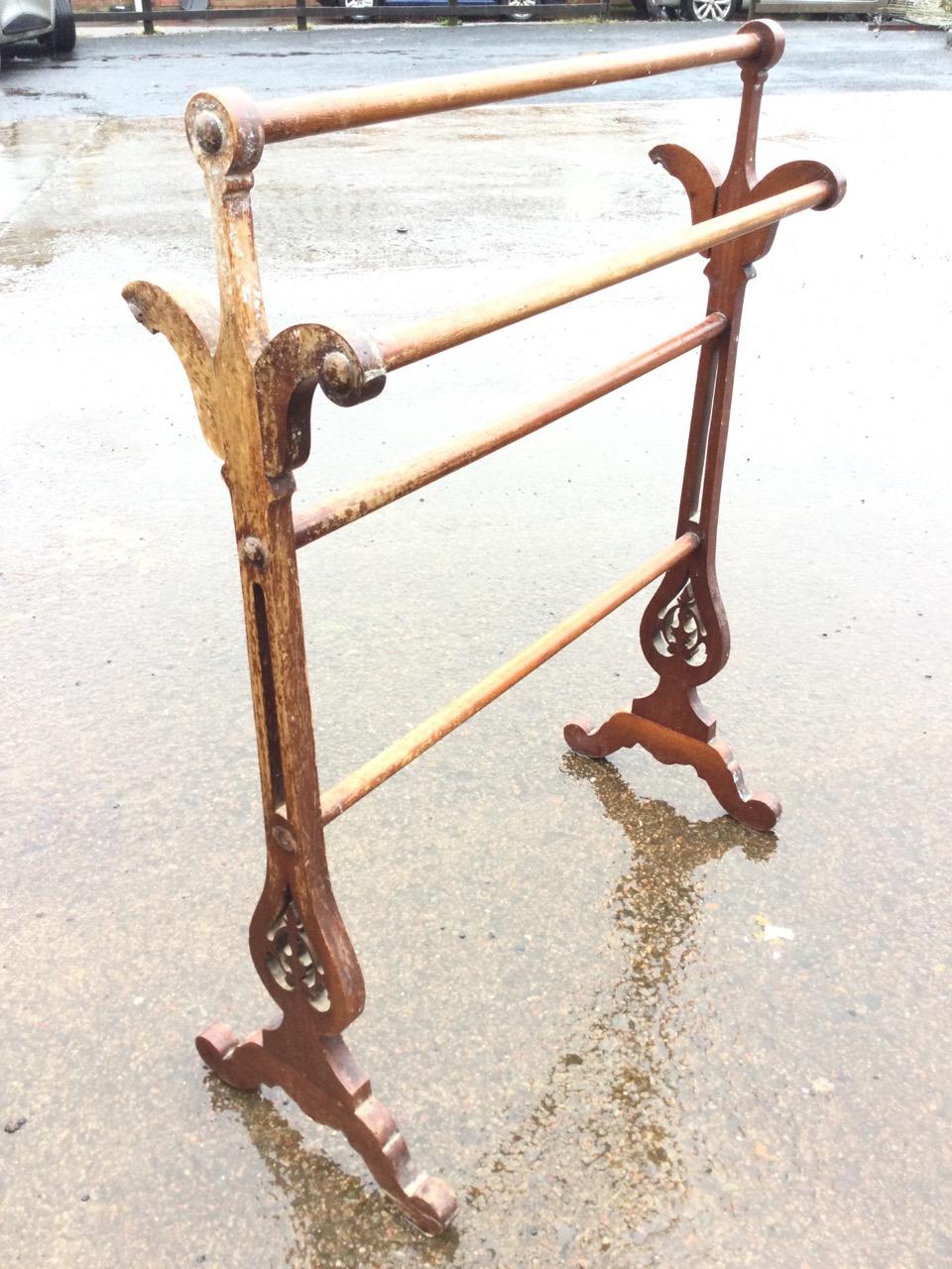 A Victorian mahogany towel rail with shaped pierced trestle style supports; and an Edwardian - Image 3 of 3