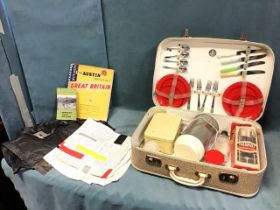 A 50s St Christophers picnic hamper, the suitcase containing knives, forks, spoons, cups &