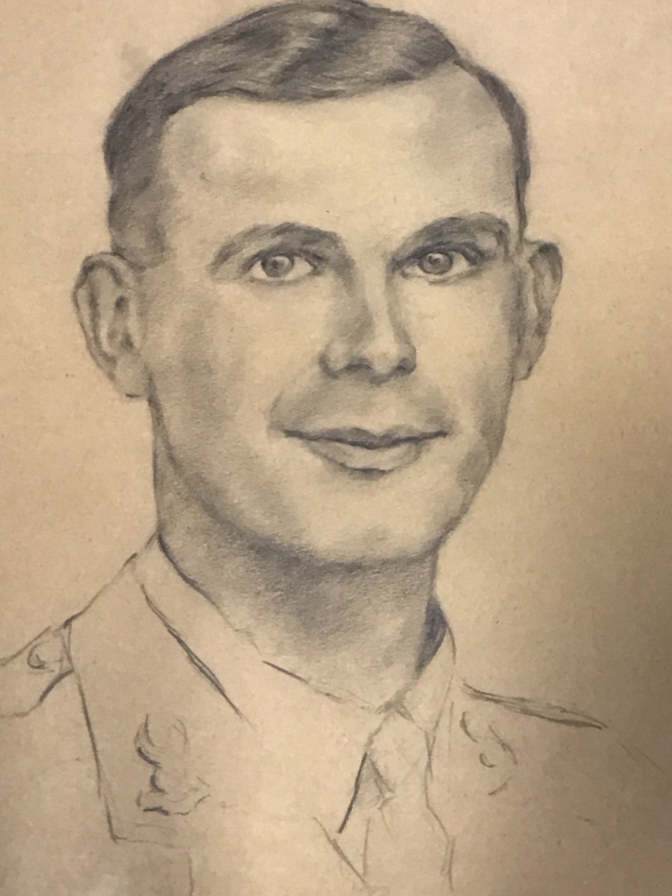 A pencil bust portrait of a young army officer, indistinctly signed, dated 42, mounted & framed. ( - Image 2 of 3