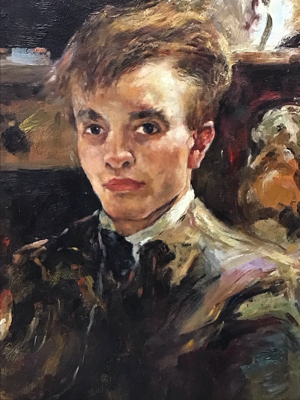 Nicolai Fechin, Russian oil on board, bust portrait of a young man, signed, dated & framed. (17. - Image 2 of 3