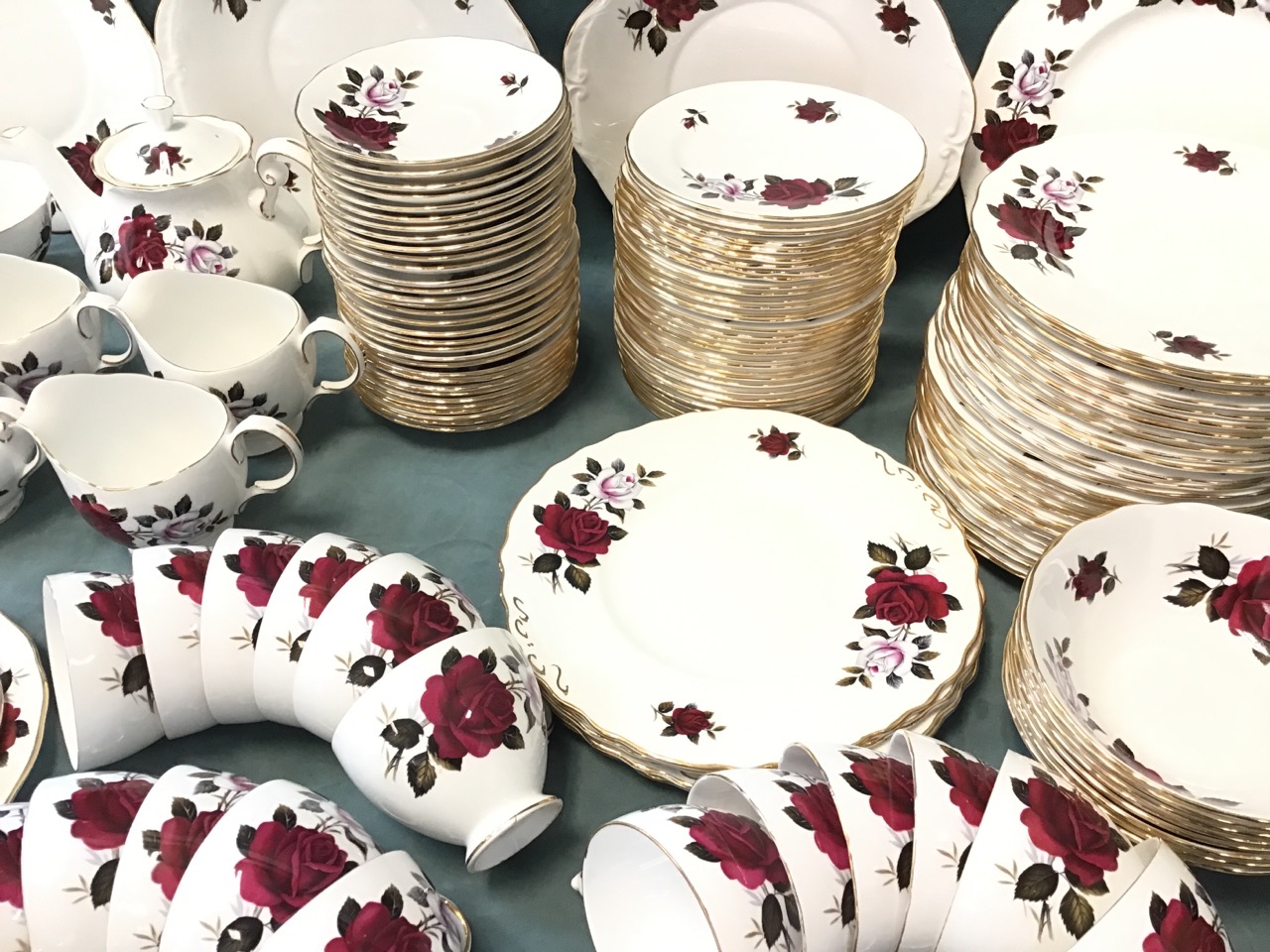 An extensive Colclough porcelain dinner & tea service decorated with roses - plates, cups & saucers, - Image 3 of 3