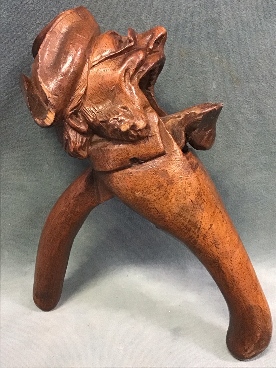 A C19th Swiss carved walnut nutcracker in the form of a comical old man wearing a tricorn hat and - Image 3 of 3