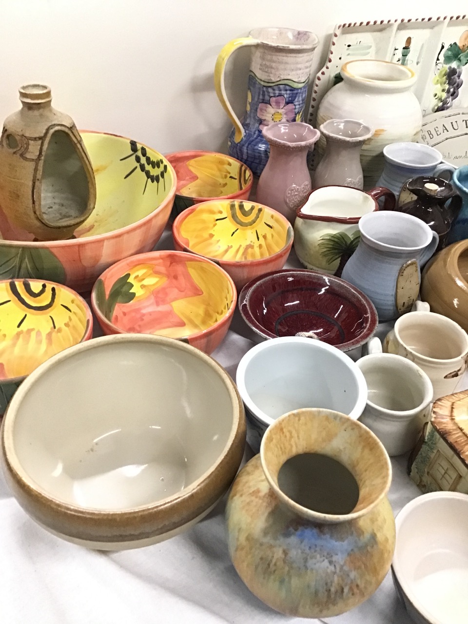 Miscellaneous ceramics - studio pottery bowls, mugs, vases & candle holder, a handpainted art deco - Image 2 of 3