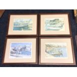 A Moll, a set of four coloured prints, Menorcan harbour scenes titled Cales Fonts, Fornells, Port