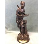 Eutrope Bouret, a C19th French patinated bronze figure of a winged fairy beside a plinth