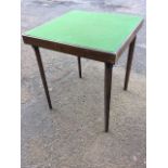 A 2ft Vono ‘fold-away’ square card table with baize lining on square tapering legs. (24in)