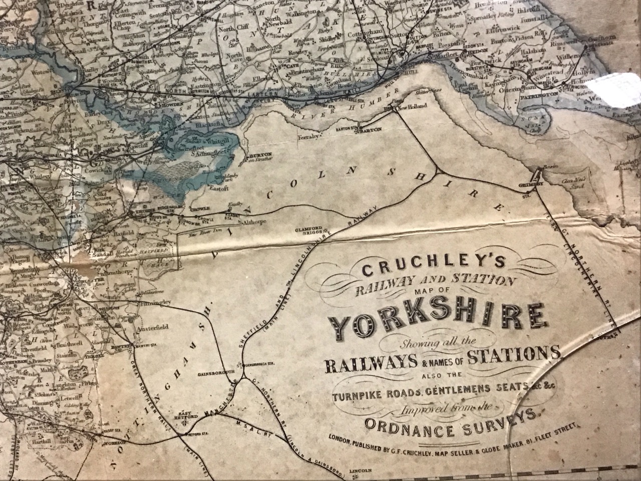 A Victorian handcoloured Cruchleys Railway & Station Map of Yorkshire, framed. (20.5in x 18.5in) - Image 3 of 3