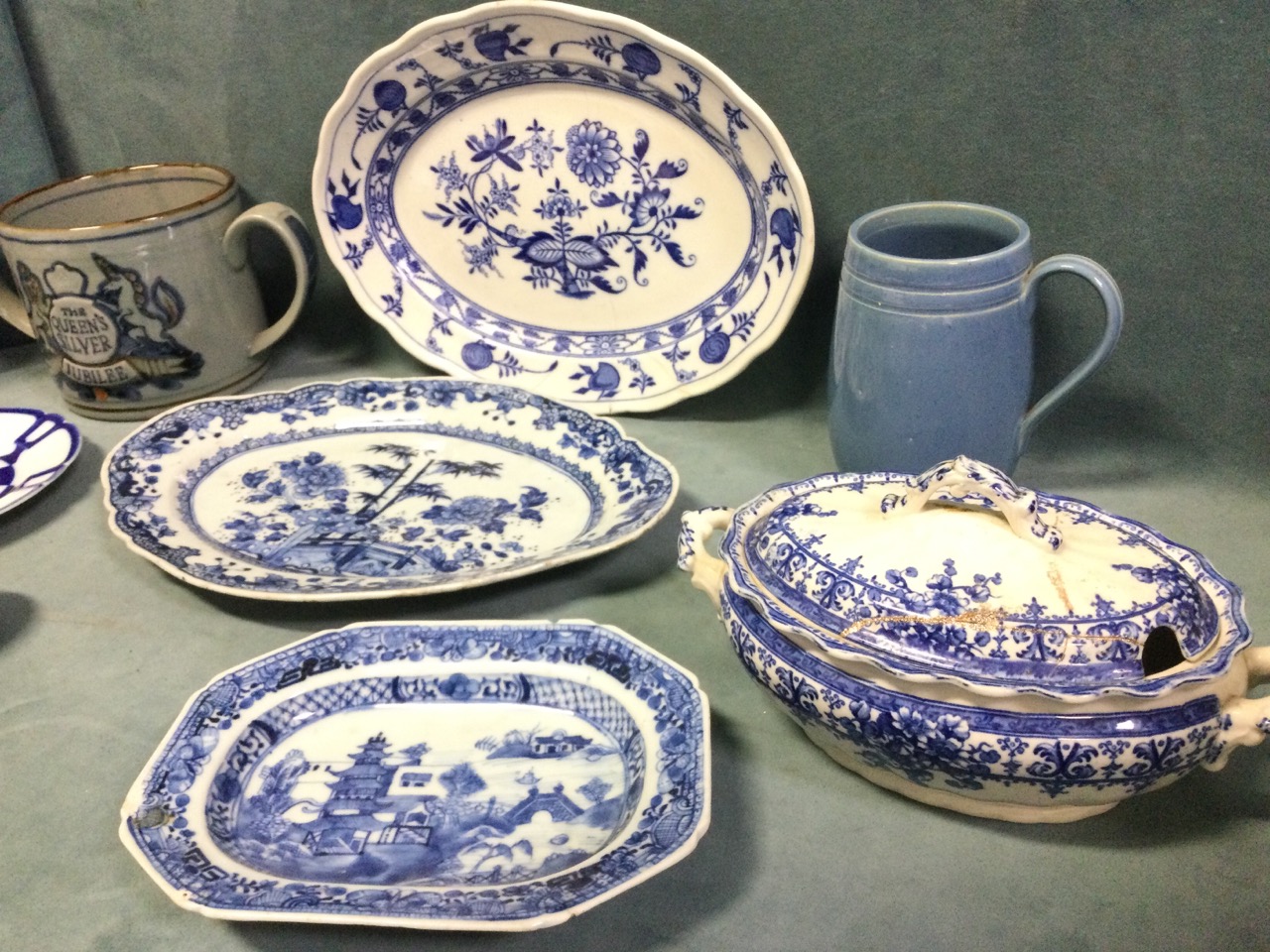 Miscellaneous blue & white ceramics - a Chinese baluster vases & cover, platters, a Burleigh cow - Image 2 of 3