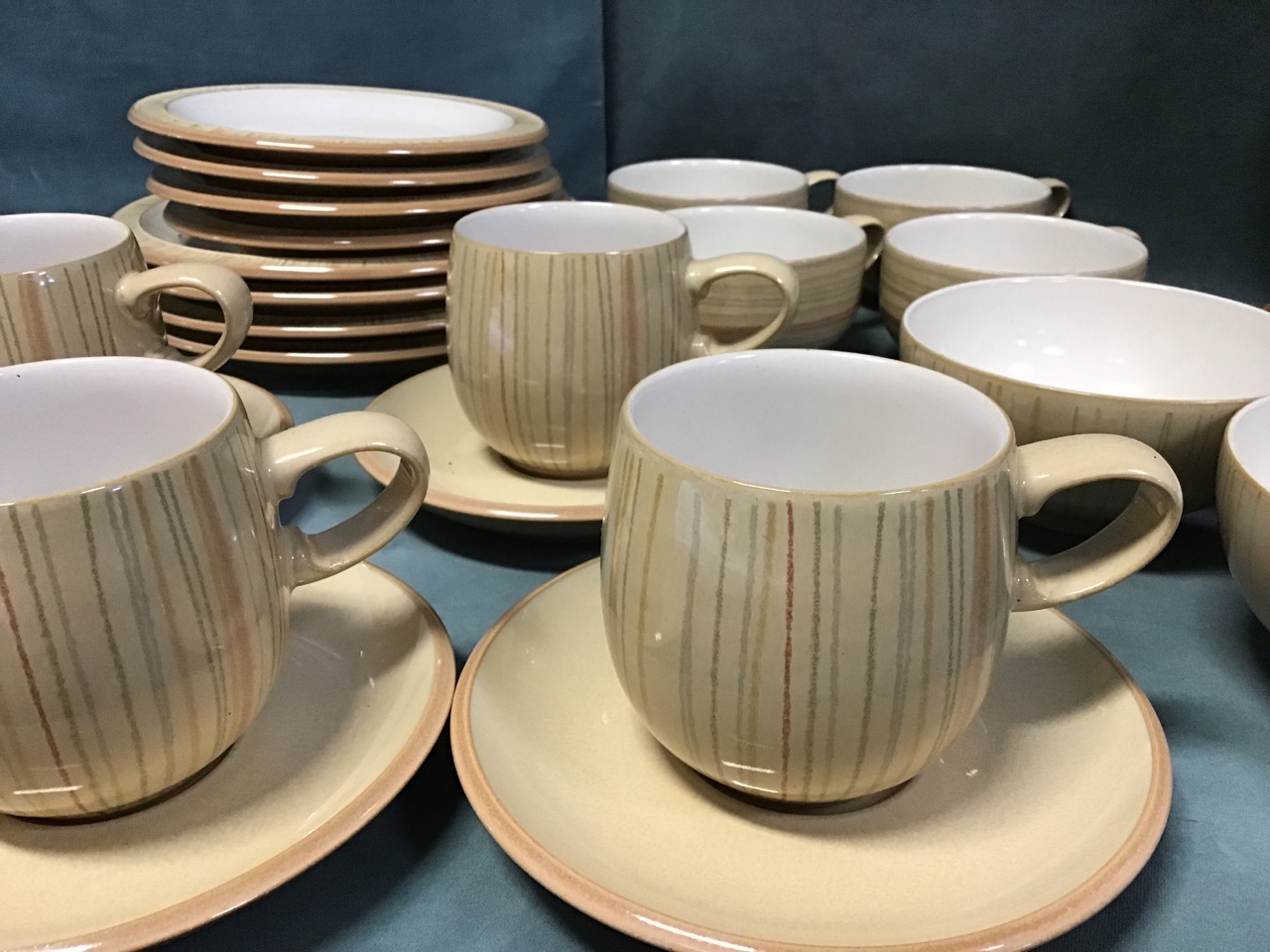 A Denby stoneware Caramel Stripes pattern dinner/tea service with cups & saucers, bowls, plates, - Image 2 of 3