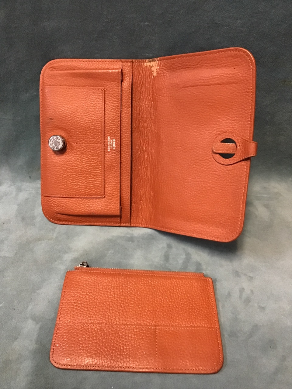 A Hermès brown leather wallet and removable purse, having twin pouches and card slots, with metal - Image 2 of 3