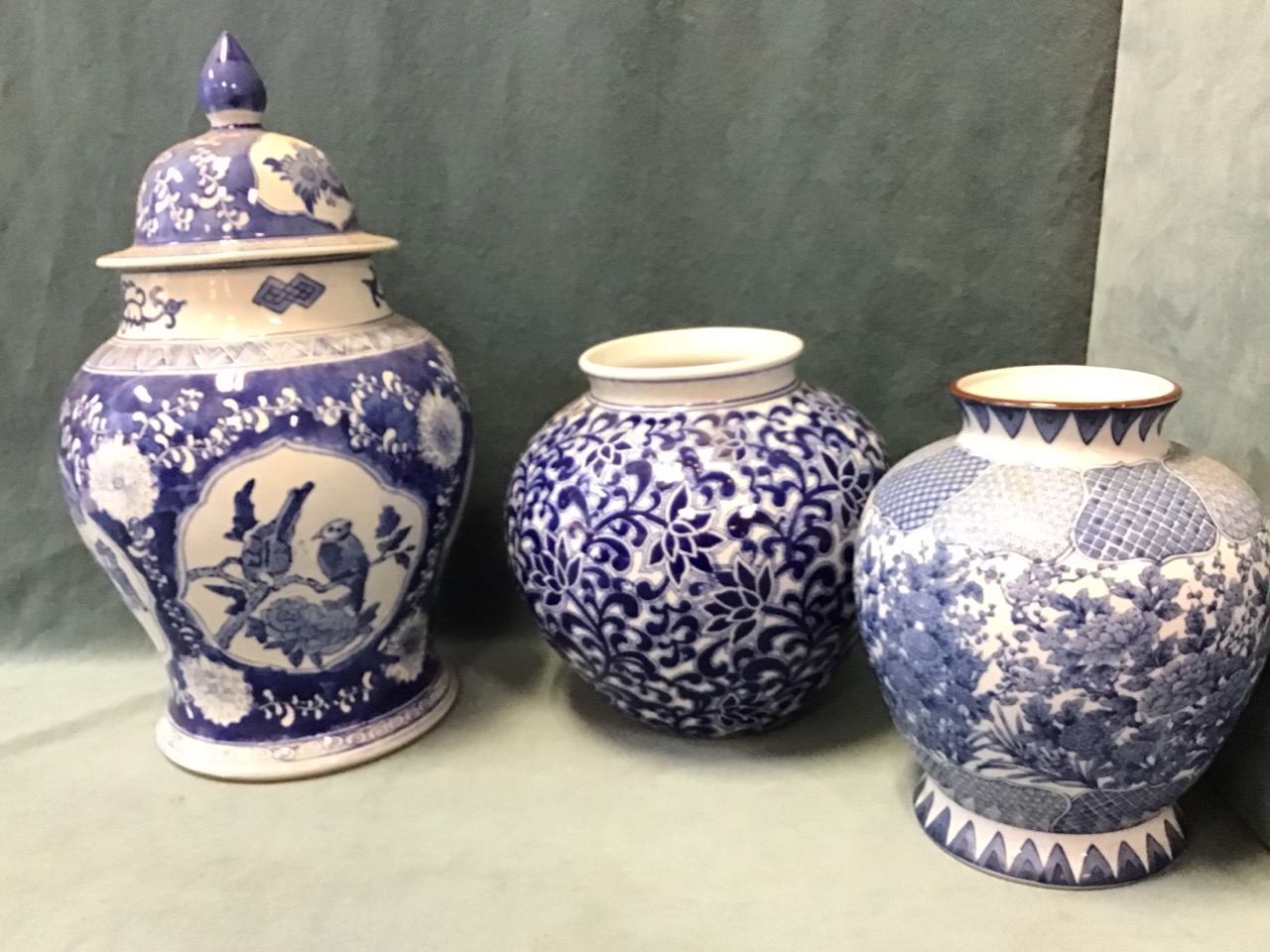 A Chinese porcelain covered baluster jar decorated with panels of birds and figures on a floral - Image 3 of 3