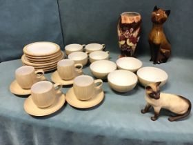 A Denby stoneware Caramel Stripes pattern dinner/tea service with cups & saucers, bowls, plates,