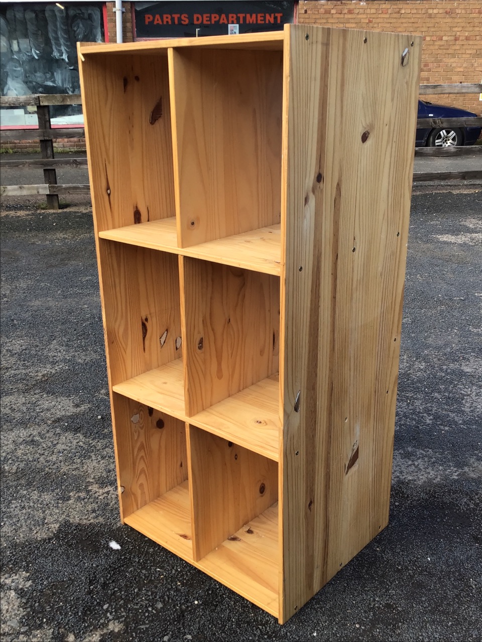 A pine shelf unit with six deep compartments. (22.75in x 19in x 49.75in) - Image 3 of 3