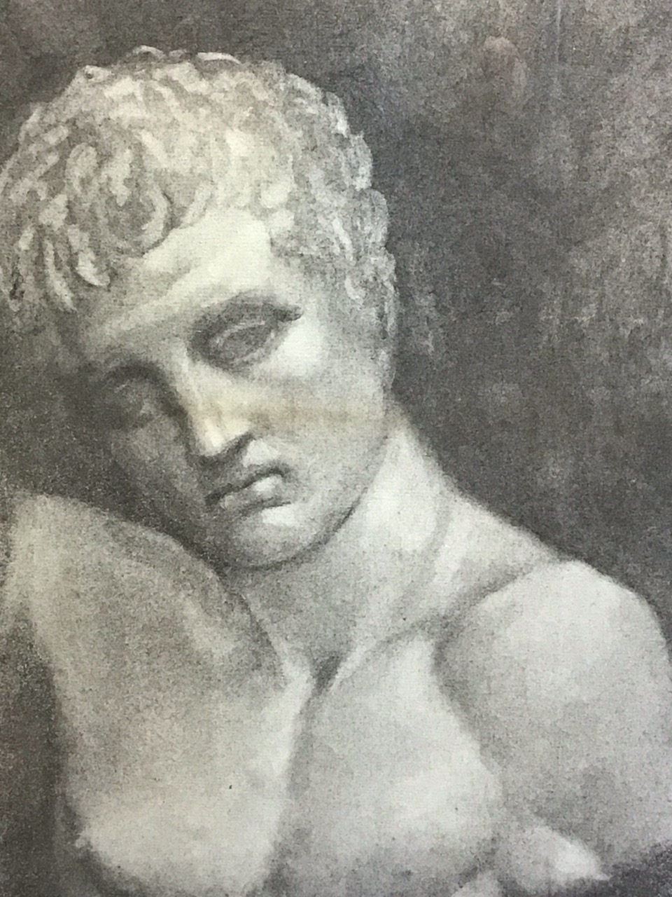 JR Forsyth, charcoal drawing of a marble bust of Apollo, signed, mounted & framed. (11in x 16.5) - Image 2 of 3