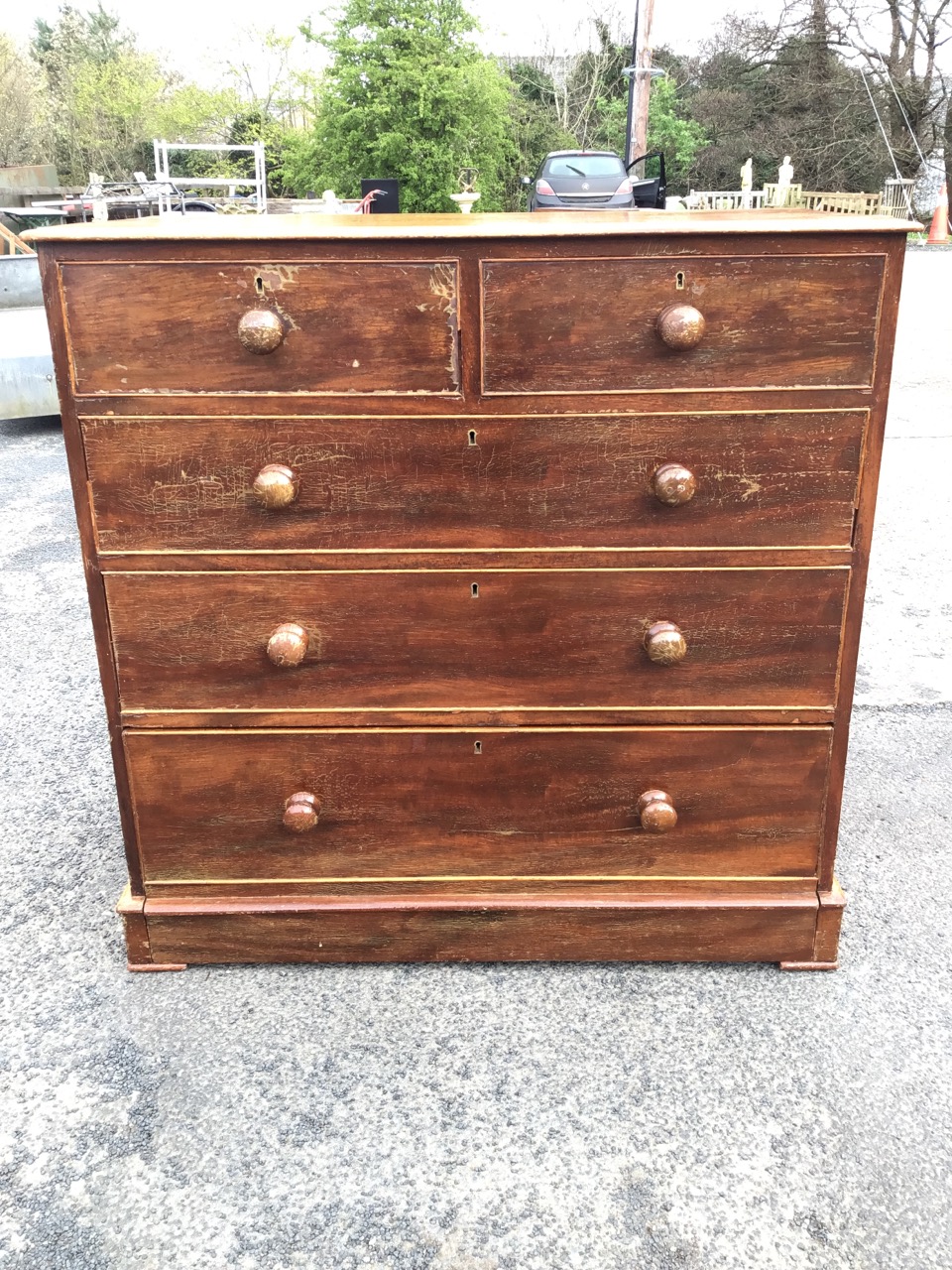 A Victorian mahogany chest of drawers with moulded top above two short and three long knobbed - Image 2 of 3