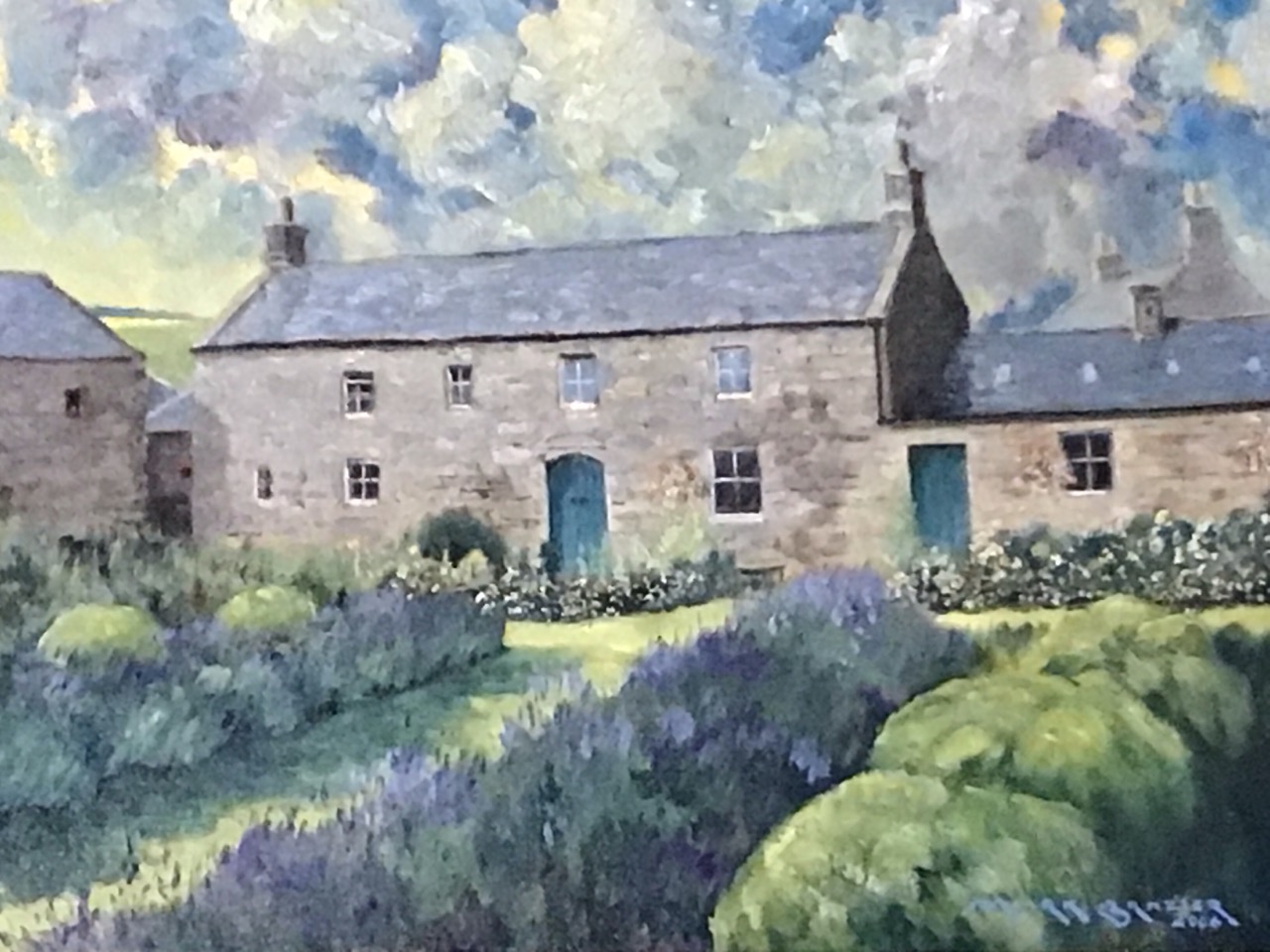 Mark Brazier, oil on canvas, a farmhouse and garden at Netherton, signed, dated & framed. (15.75in x - Image 2 of 3
