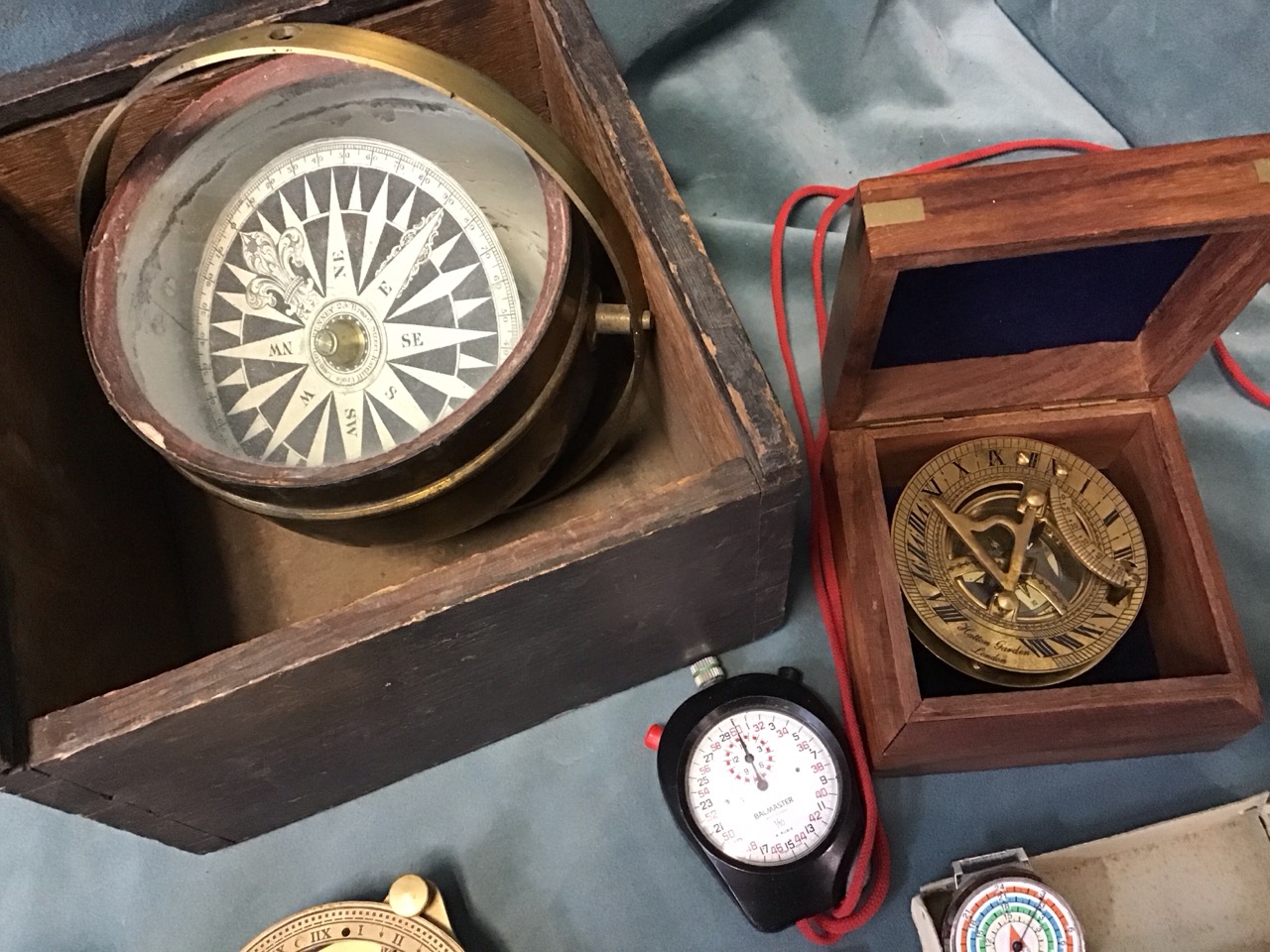 Miscellaneous navigational instruments - orienteering & sighting compasses, an antique oak boxed - Image 3 of 3