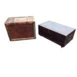 A panelled storage box with twin hasps; and a Victorian pine trunk with iron mounts and carriage