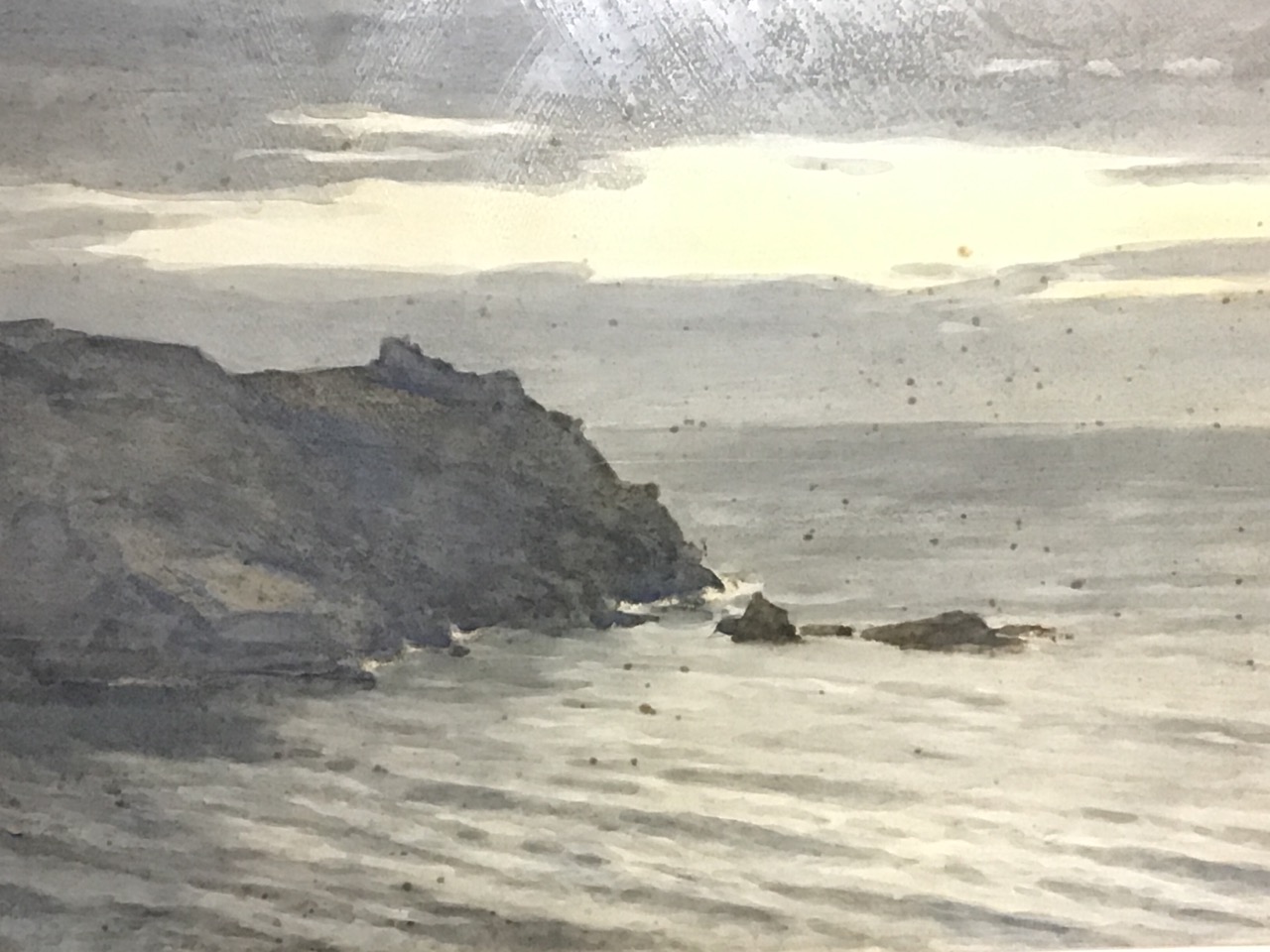 CB Philips, watercolour, calm seascape with rocky headland at dawn, signed & dated, mounted & - Image 3 of 3