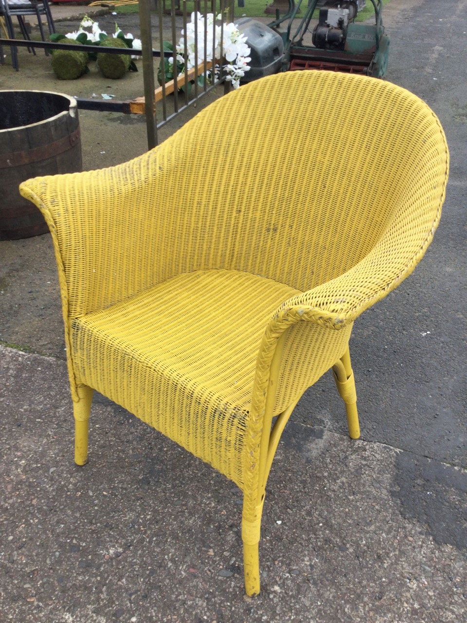 A Lloyd Loom style wicker tub chair, the arched back and arms above curved rectangular seat, - Image 3 of 3