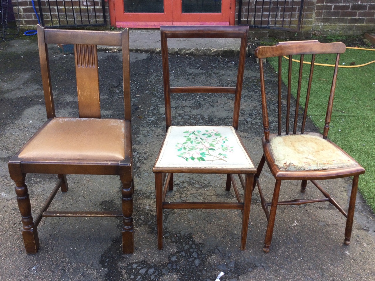 A 30s oak chair with drop-in upholstered seat; an Edwardian mahogany bedroom chair with woolwork - Image 2 of 3