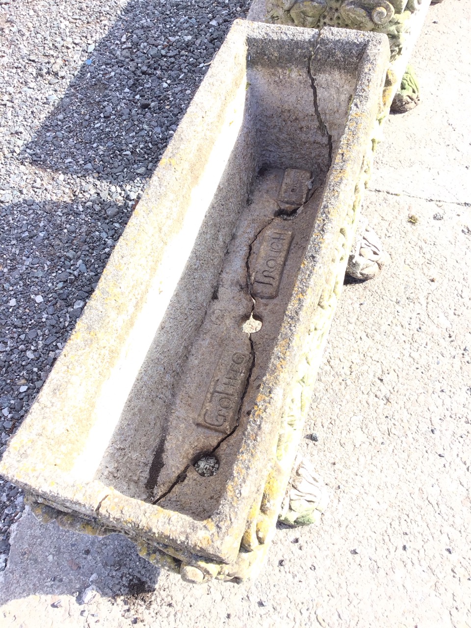 A pair of rectangular composition stone troughs with foliate scrolled moulded decoration to panelled - Image 2 of 3