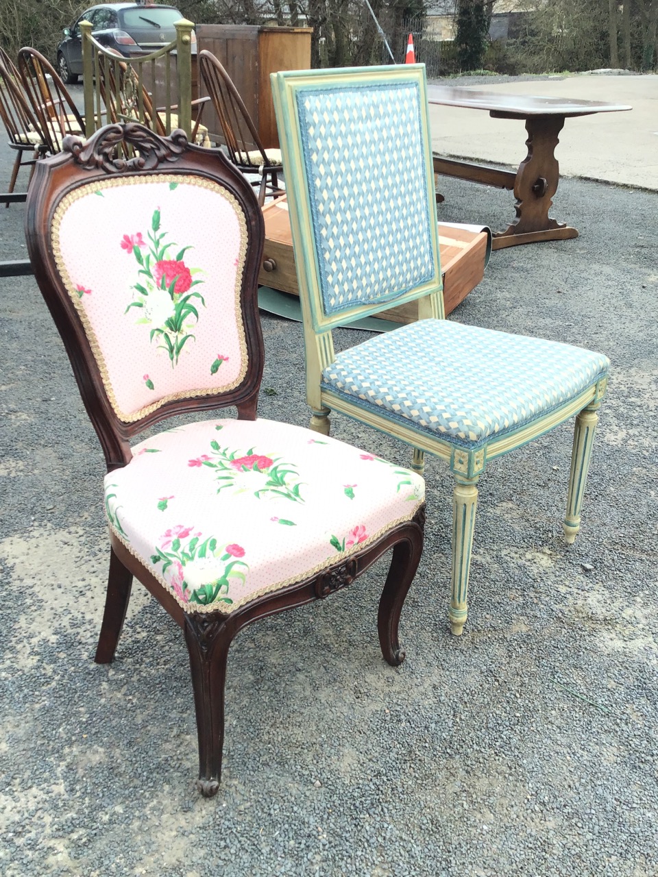 A Louis XVI style painted side chair with moulded rectangular padded back above a seat with - Image 3 of 3
